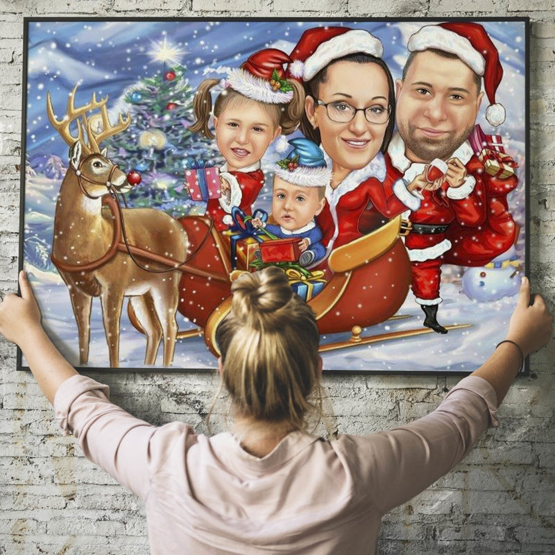 Caricature Christmas Family, Personalized Digital Portrait for Christmas - Caricature4You