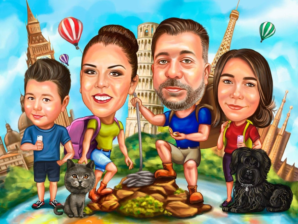 Caricature for Family | Family Cartoon Portrait - Caricature4You