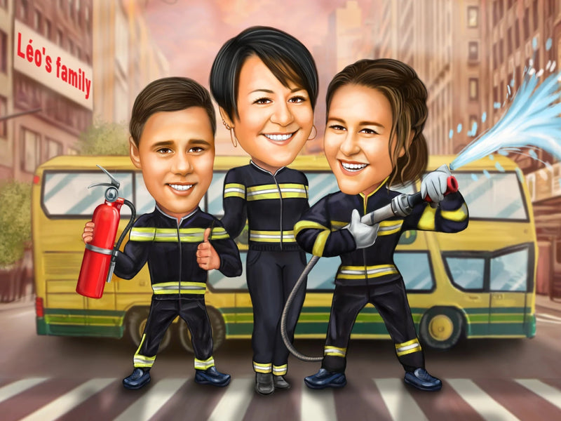 Caricature for Firefighters | Custom Online Caricature - Caricature4You