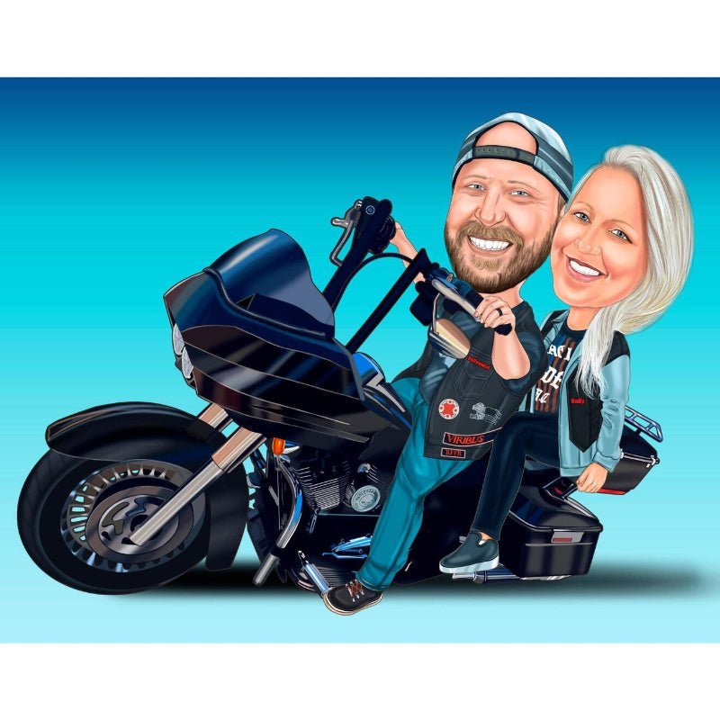 Couple on the Motorcycle Caricature | Custom Caricature - Caricature4You