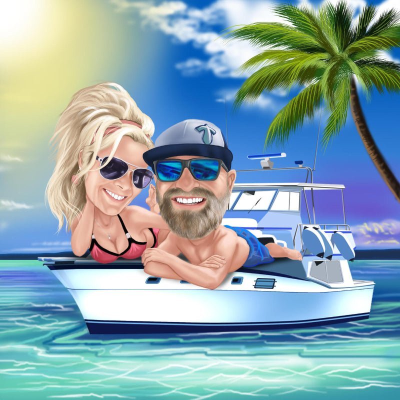 Couple on the Yacht Caricature | Custom Caricature - Caricature4You