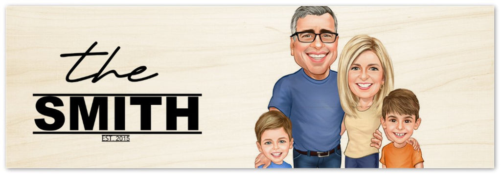 Custom Wooden Name Cartoon Family Sign - Custom Caricature Home Decor Delight - Caricature4You