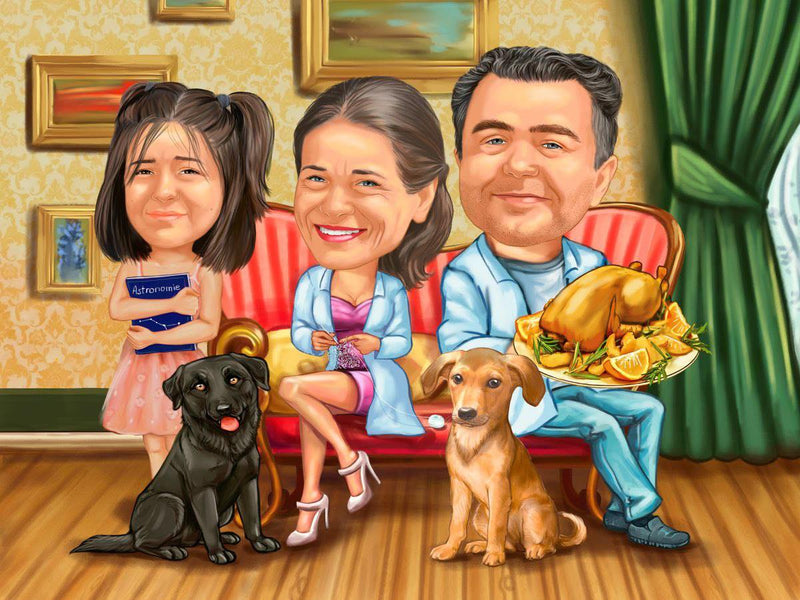 Family Caricature in London | Personalized Caricature - Caricature4You