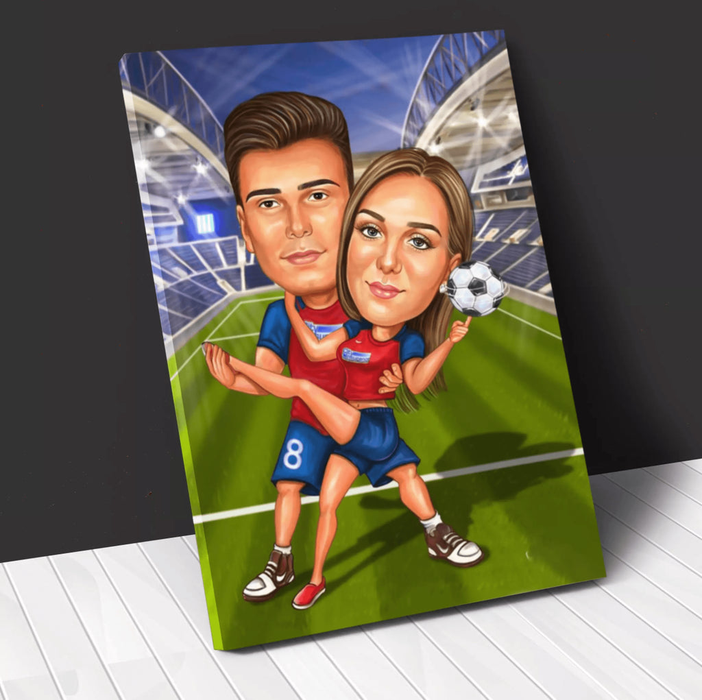 Football Couple Caricature | Custom Caricature - Caricature4You
