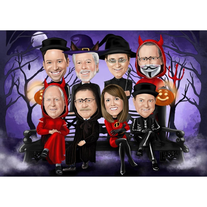 Halloween Group Caricature - Caricature4You