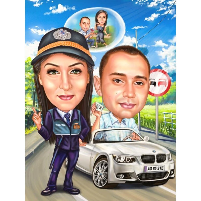 In love with a Police Officer Caricature | Custom Caricature - Caricature4You