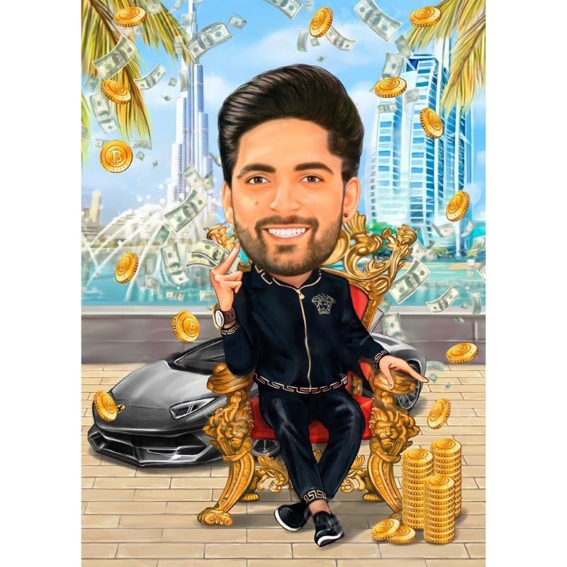Millionaire in Dubai Caricature | Custom Caricature - Caricature4You