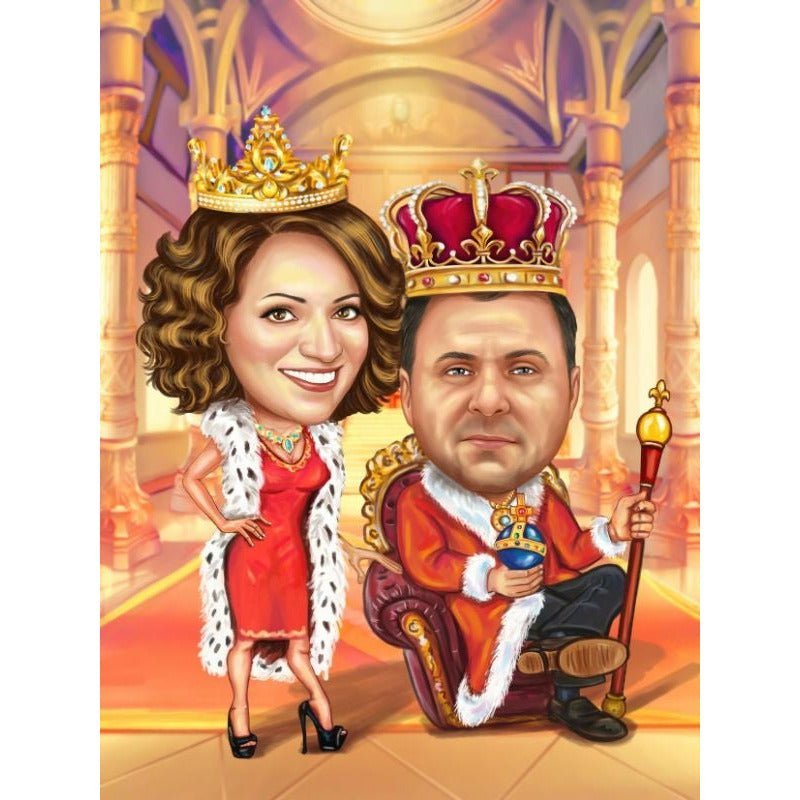 Queen and King Caricature | Custom Caricature - Caricature4You