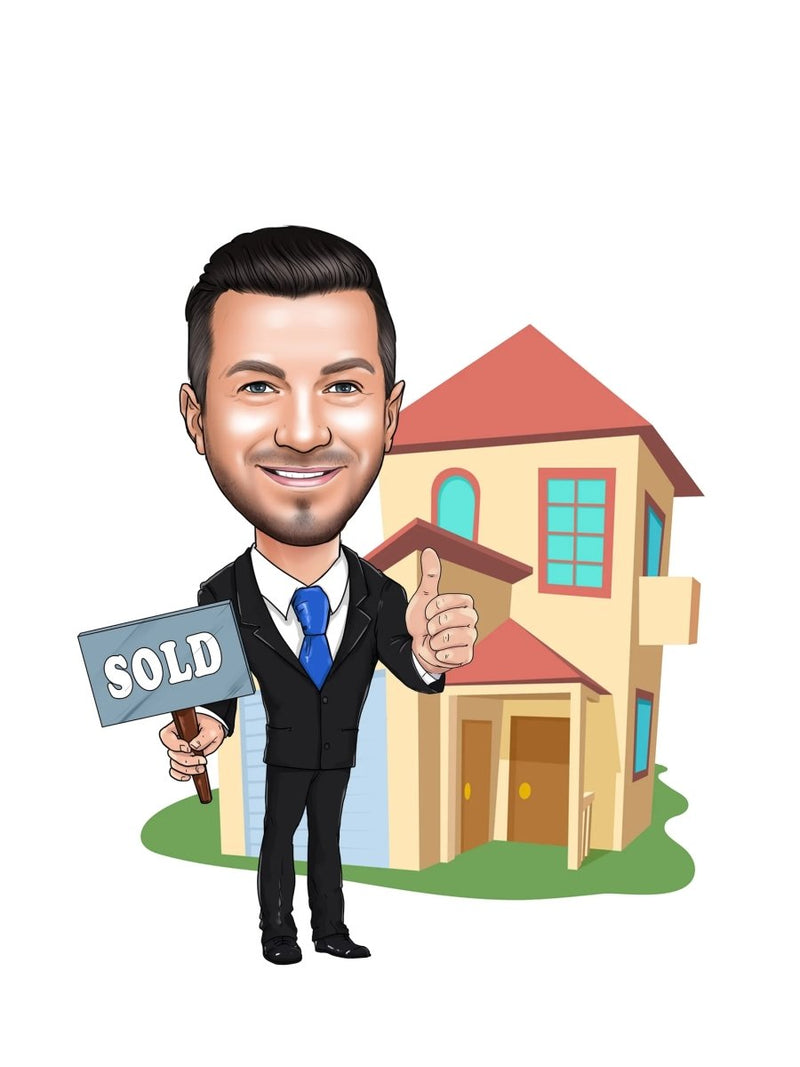 Real Estate Agent Business Logo Caricature | Custom Caricature - Caricature4You