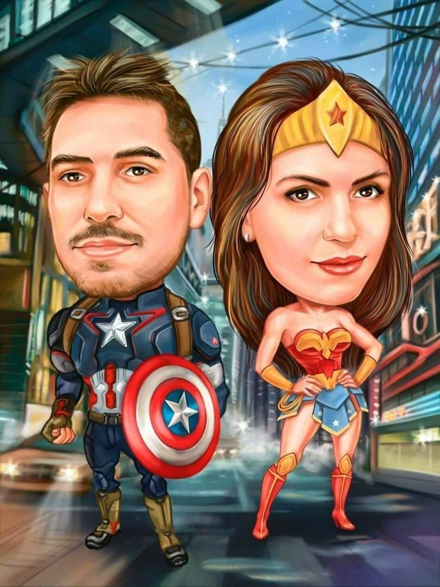 Superhero Caricature | Superhero Couple Portrait - Caricature4You