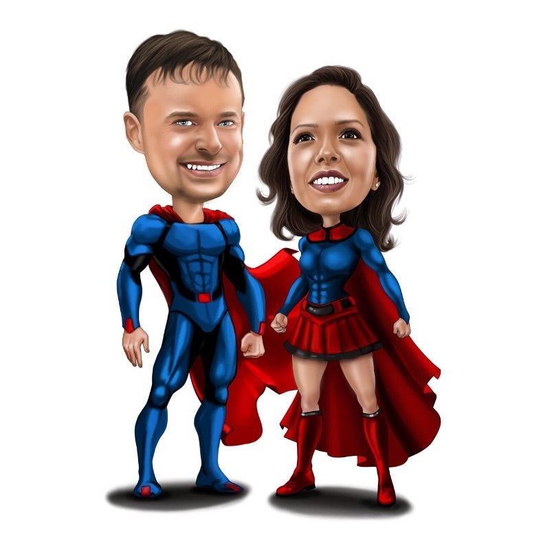 Superman Couple Caricature | Custom Caricature - Caricature4You