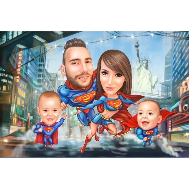 Superman Family Caricature | Custom Caricature - Caricature4You
