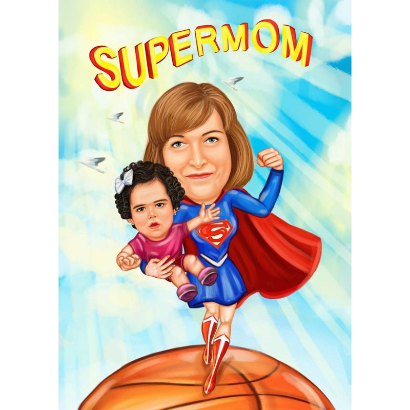 Supermom Caricature | Custom Caricature - Caricature4You
