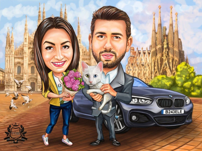 Travel Caricature for Couples | Custom Caricature - Caricature4You