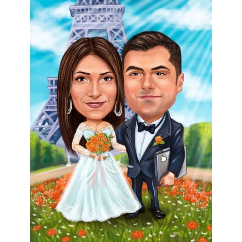 Wedding in Paris Caricature | Custom Caricature - Caricature4You