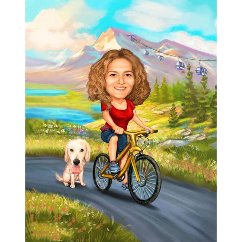 Woman Riding Bicycle Caricature | Custom Caricature - Caricature4You